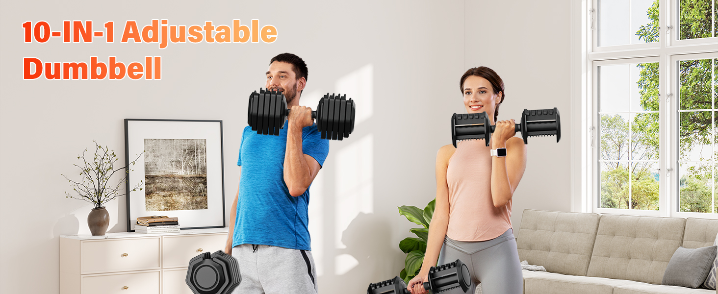 Набір гантелей регульовані, 11 кг/24.5 кг, 2 шт. з неслизьким грифом, швидке регулювання ваги, чорний колір