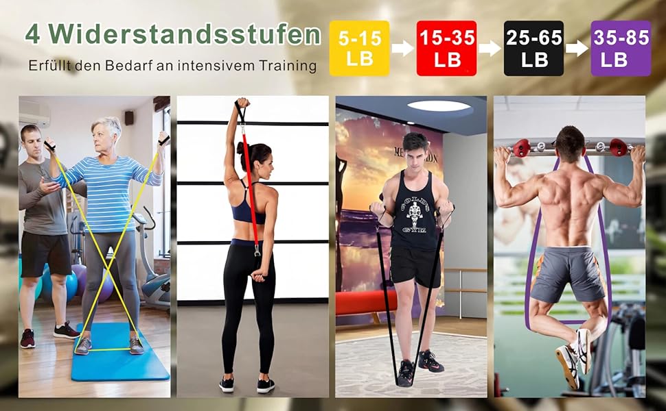 Набір еластичних стрічок для фітнесу та реабілітації, з анкерами, ручками, сумкою та порадами. Ідеально для силових тренувань, йоги та фізіотерапії.