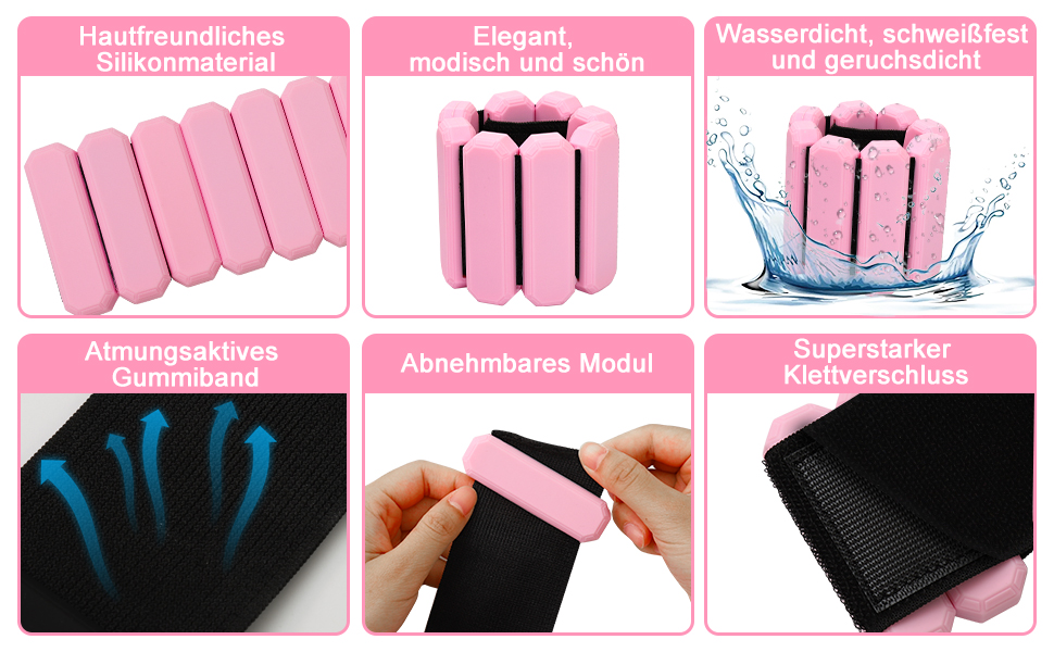 Ваги для зап'ястя та кісточки Omtofo, 2 шт (по 0,45 кг), регульовані, для йоги, танців, пілатесу, аеробіки, кардіо, ходьби, зелено-рожеві