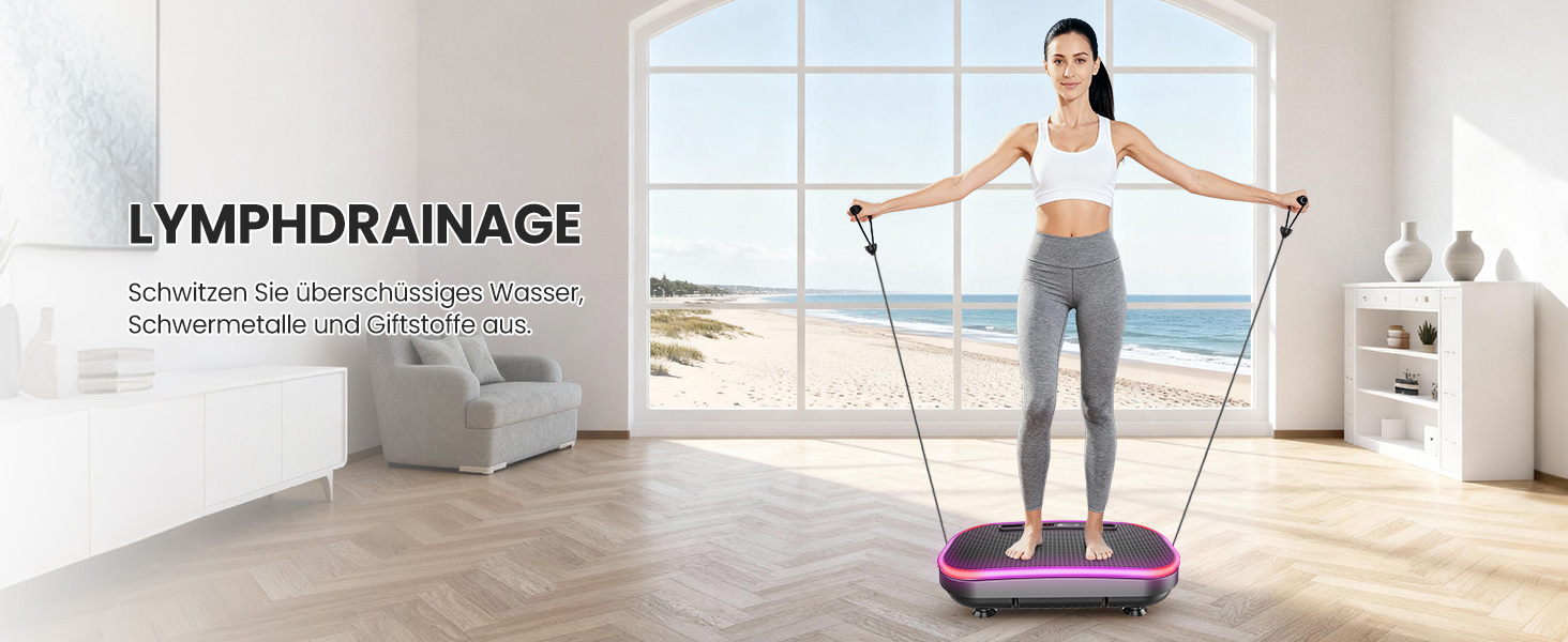 Платформа для вібраційного масажу для схуднення з еластичними стрічками, 9 режимів, 120 рівнів інтенсивності, Bluetooth, LED-дисплей, 150 кг, срібна