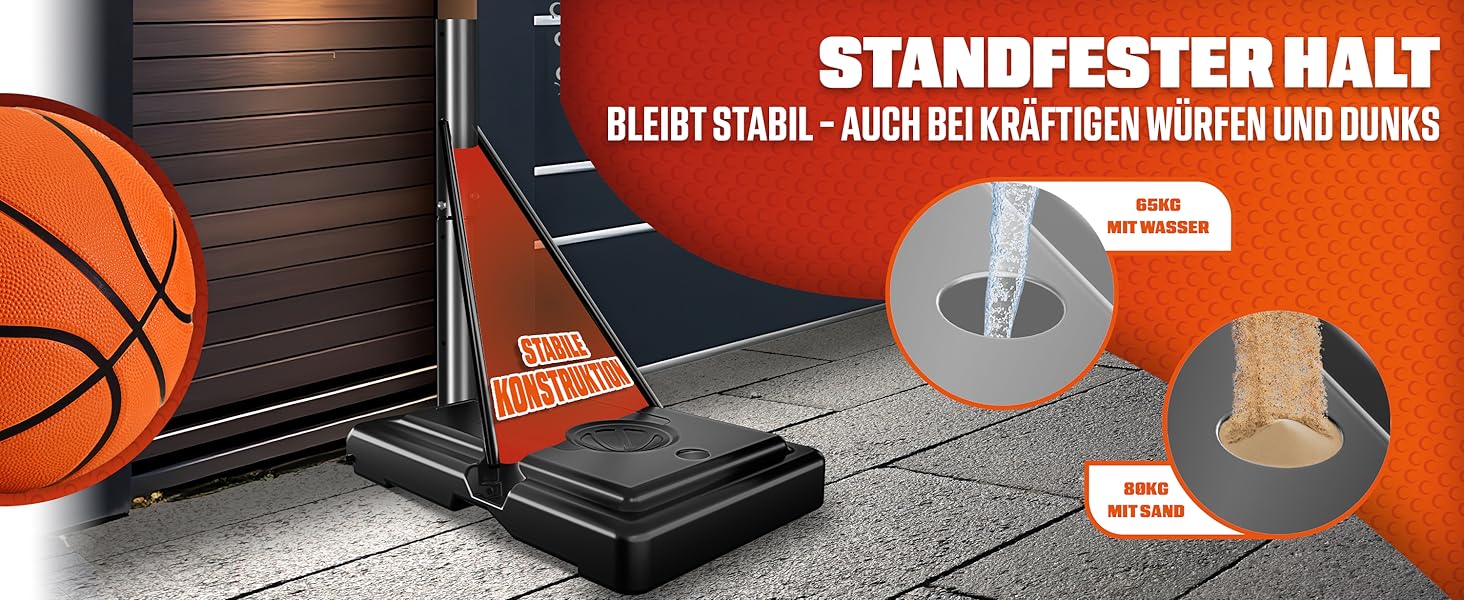 Курка баскетбольна KESSER® Outdoor зі стійкою та колесами. В комплекті 2 сітки, м'яч та насос. Регульована висота 230-305 см. Чорний колір. Підходить для дорослих та дітей.