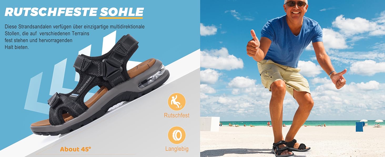 Чоловічі шкіряні сандалі Visionreast для пляжу, трекінгу та активного відпочинку помаранчевого кольору, 45 EU