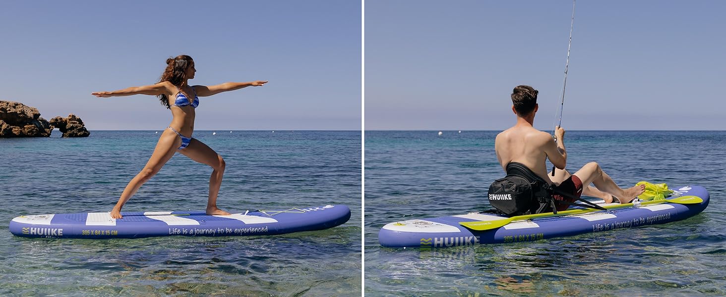 Високоякісні аксесуари для веслування Stand Up - HUIIKE Sup Board, дошка для веслування стоячи з подвійним використанням весла та сидіння для байдарки Веслування стоячи з великою стабільністю Весло для веслування стоячи (Royal Blue - Beach)