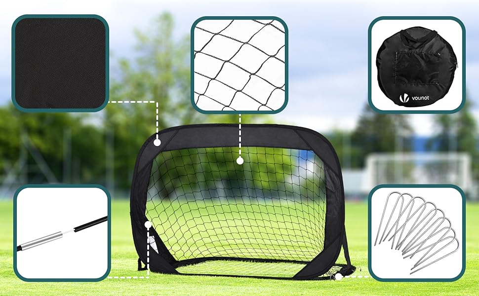 Набір футбо́льних воріт Pop-Up Vounot 2 шт., 120 x 80 x 80 см, з сумкою, для дітей, портативні, розкладні, для саду, вулиці та тренувань