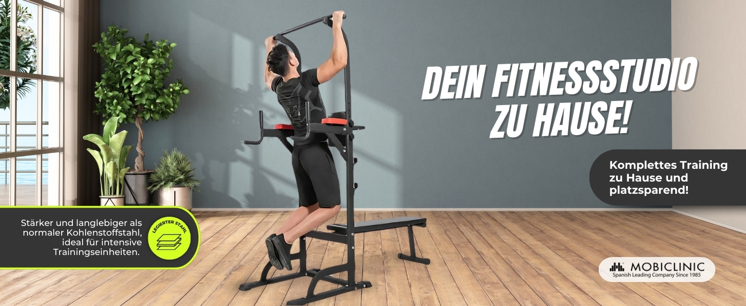 Мультифункціональна силова станція Mobiclinic Fitness 9 в 1, складана, з турніком, лавкою для жиму, регульована по висоті, протиковзка, м'яка оббивка