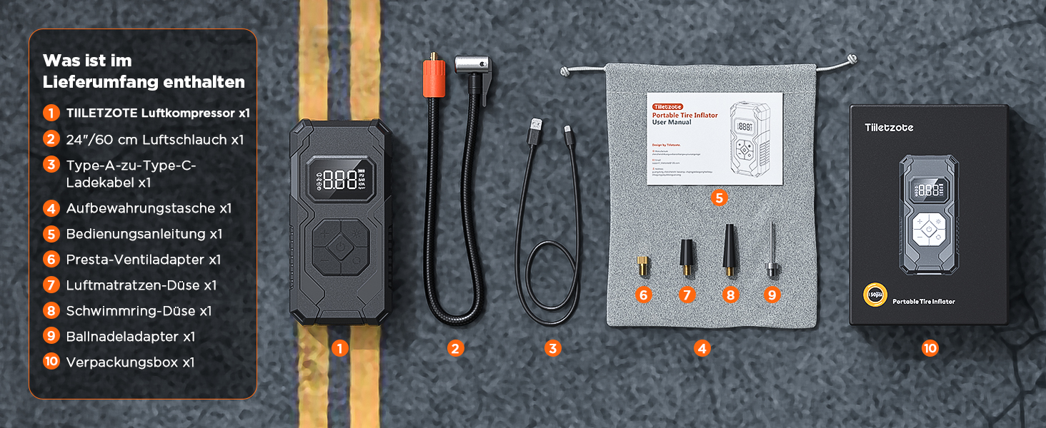 Електричний надувний насос 150 PSI: для авто, велосипеда, мотоцикла, м'ячів. Портативний компресор з манометром, акумуляторний, чорний