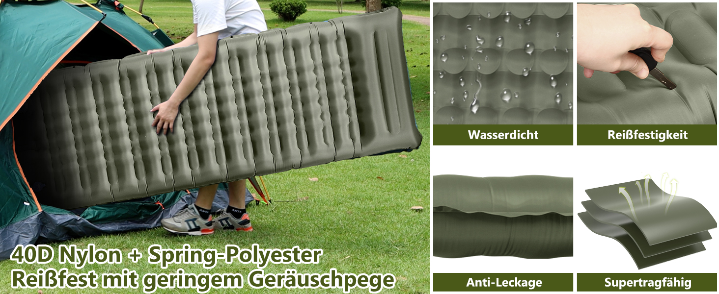 Каремат туристичний Isomatte самонадувний, 12 см, товстий, вологостійкий, з насосом для ніг та подушкою, антиковзаюча поверхня, для кемпінгу, пікніків, відпочинку на природі, армійного кольору