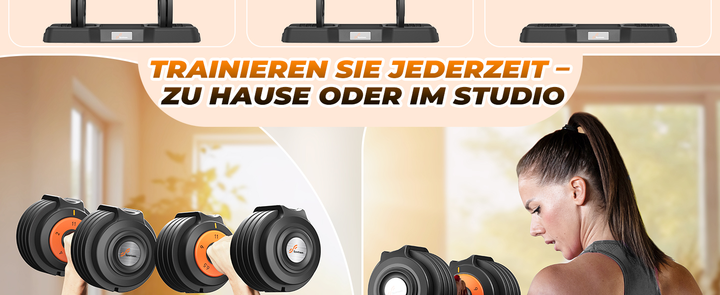Sportneer Регульовані гантелі 2 шт. - набір, 5-в-1 (2/4/6.5/9/11 кг), обладнання для фітнесу вдома з антиковзним покриттям, набір регульованих гантелей для чоловіків та жінок 11 кг x2