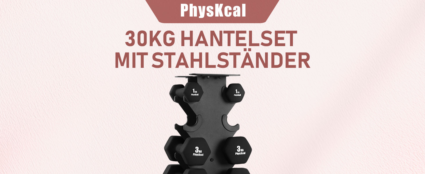 Набір гантелей Kurzhandel-Set 30 кг з підставкою для дому та фітнес-залу | Küstenbrise (повний чорний)