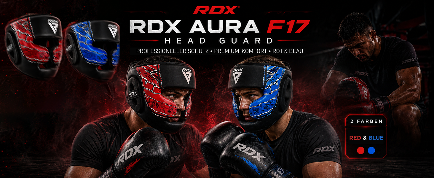 Захисний шолом для боксу та MMA RDX Aura F-17, кикбоксинг (чорний/червоний, розмір M)