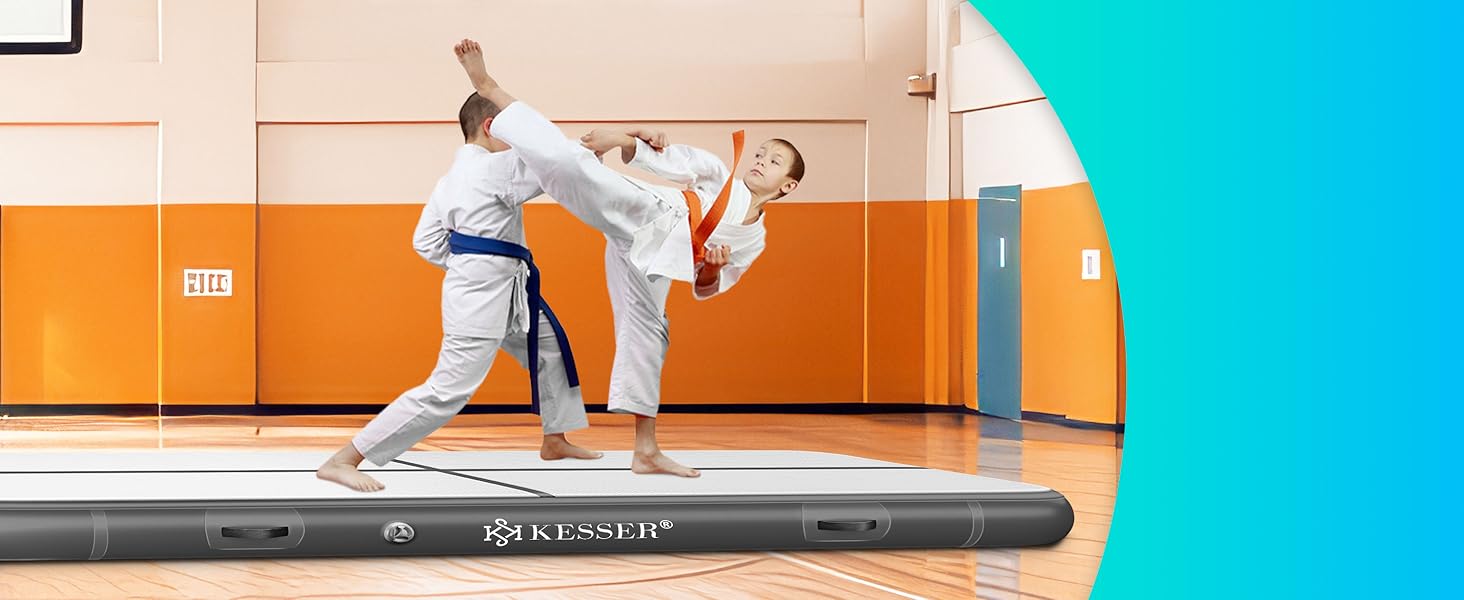 Надувна гімнастична мата KESSER® Airtrack: 2м/3м/4м/5м/6м. Мата для фітнесу, йоги, акробатики. В комплекті сумка та електронасос. Розмір: 300 x 100 x 10 см. Колір: м'ятно-зелений