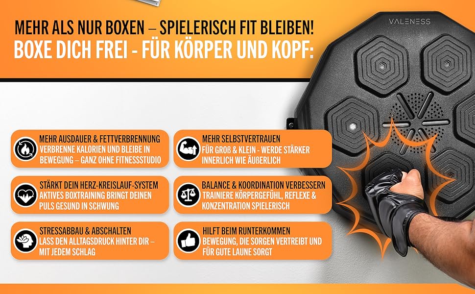 Музична бокс-машина VALENESS® - Smart Box Machine з LED, бокс-автомат для дому, з боксерськими рукавичками. Ідеальне боксерське тренування для дітей та дорослих.