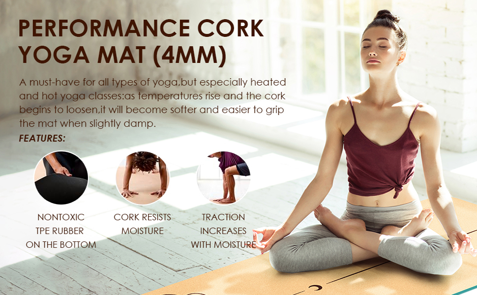 Килимок для йоги з корку Rutschfeste, натуральний каучук TPE, з сумкою, для дому, пілатесу, фітнесу, тренувань, турецький дизайн Мандала (Турецький - Ластівка)