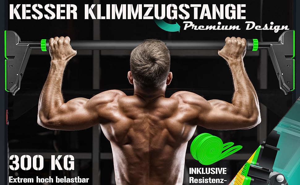 Турнік для дверного прорізу KESSER, розсувний, без свердління, 76-112 см, навантаження до 300 кг, з антиковзкими ручками та резиновими стрічками