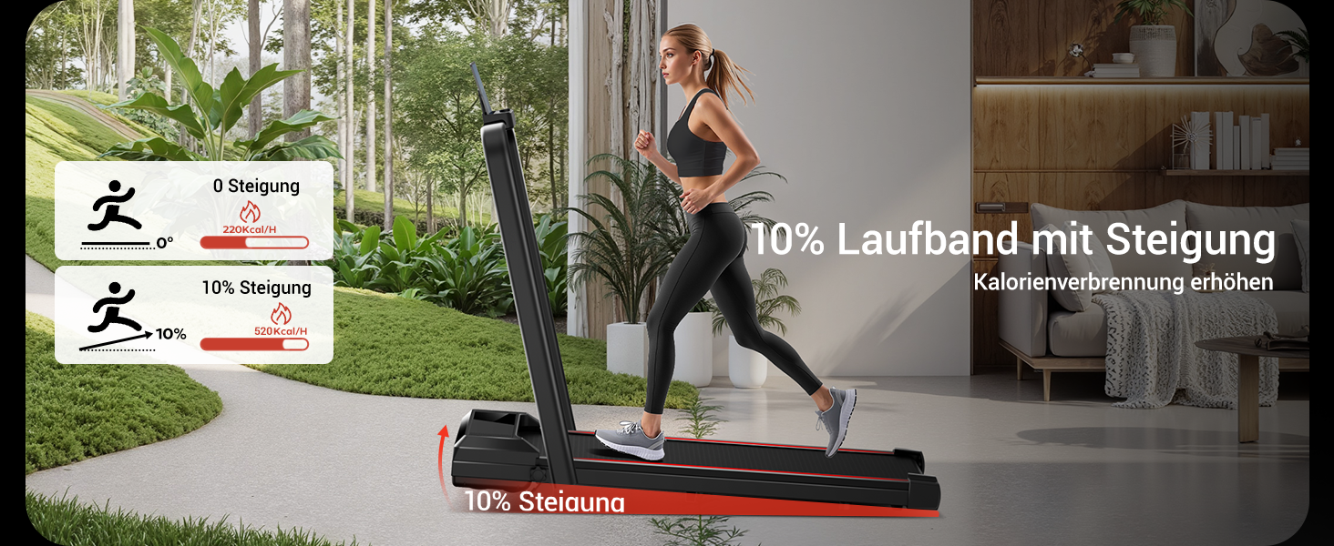 Lontek Walking Pad: Біговий килимок з нахилом 15% для дому з 2.5PS мотором та трійною амортизацією. Макс. навантаження 136 кг, чорний
