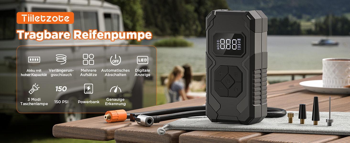 Електричний надувний насос 150 PSI: для авто, велосипеда, мотоцикла, м'ячів. Портативний компресор з манометром, акумуляторний, чорний