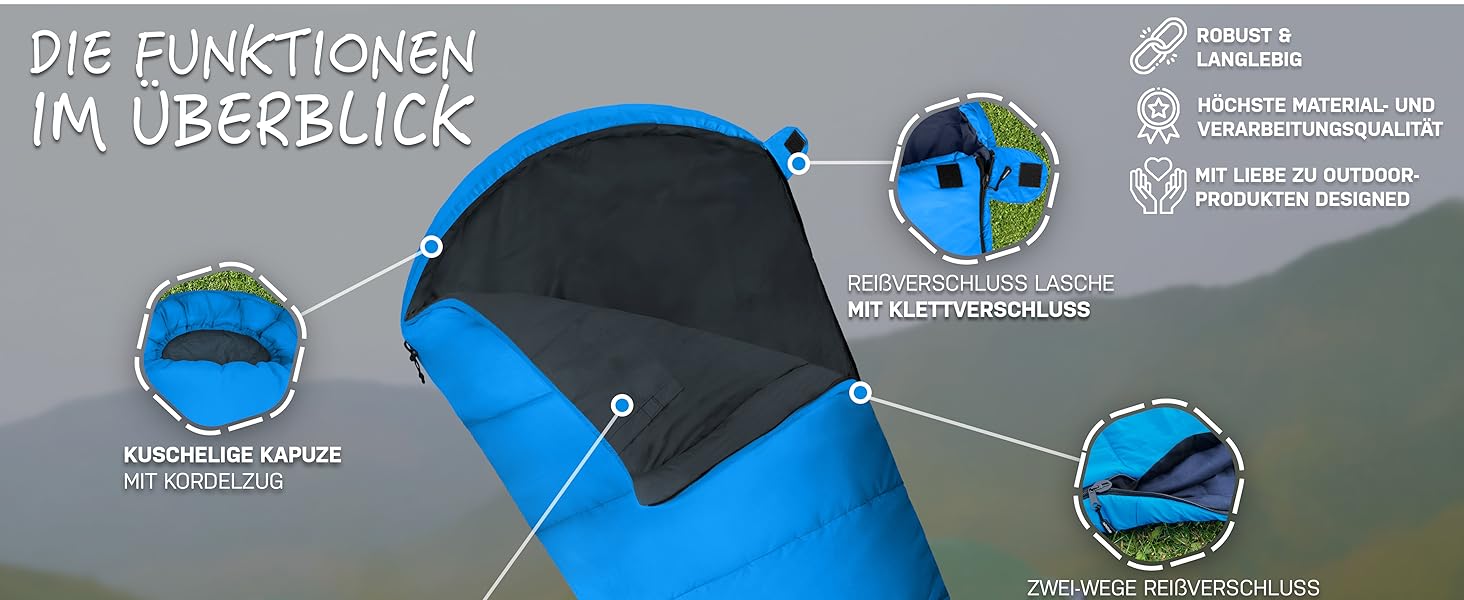 Сплячий мішок NORDBÄR® 3 сезони / літо, ультралегкий [750г/1500г] | Спальний мішок-кокон для кемпінгу | Компактний | Outdoor, подорожі, гірський | Літній, зелений (світло-блакитний)