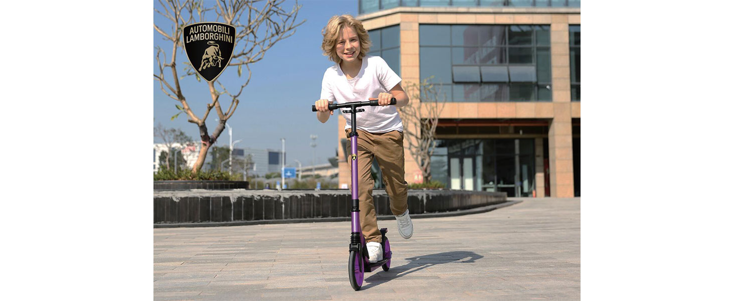 Скутер Lamborghini Tretroller Cityroller з великим колесом, складний, регульована висота, для дорослих та дітей, з підставкою, передньою амортизацією та гальмом на задньому колесі, до 100 кг (фіолетовий)