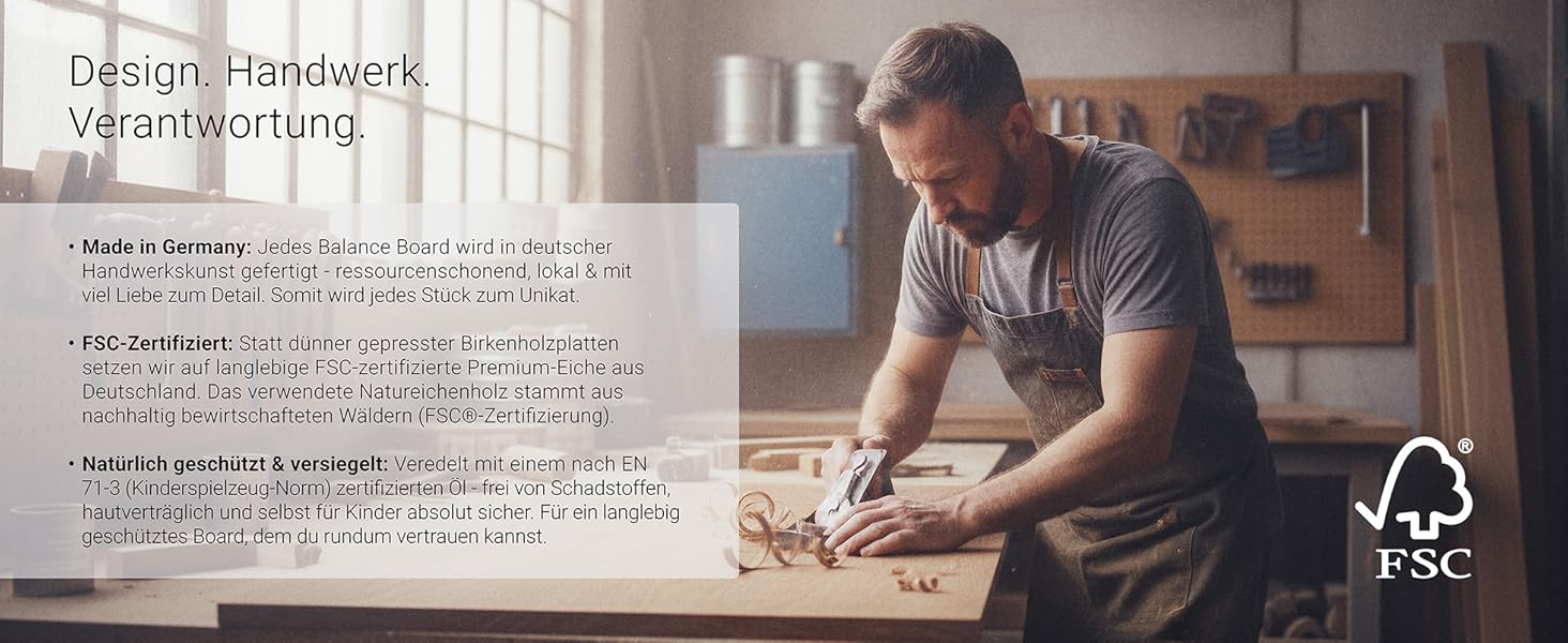 Балансборд з дуба FAVVITY® Core Walnuss: тренажер для рівноваги з додатком | Зроблено в Німеччині, сертифікат FSC