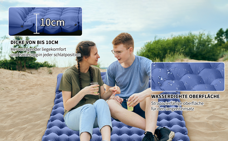 Килимок туристичний самонадувний ERWEY Isomatte для 2 осіб, 200x135 см, ультралегкий, з насосом, для кемпінгу, намету, відпочинку, блакитний