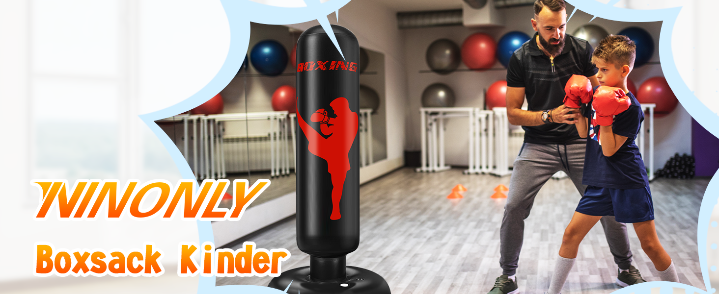 Боксерський мішок дитячий Ninonly 160 см з рукавичками та насосом - стійкий боксерський мішок для дому, вулиці, спортзалу для хлопчиків та дівчаток (чорний)