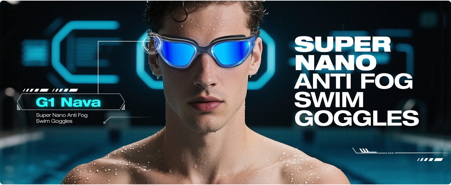 Окуляри для плавання ZIONOR G1 NAVA Anti-Fog (антизапітні), дорослі, унісекс, 100% UV-захист, чорно-сині