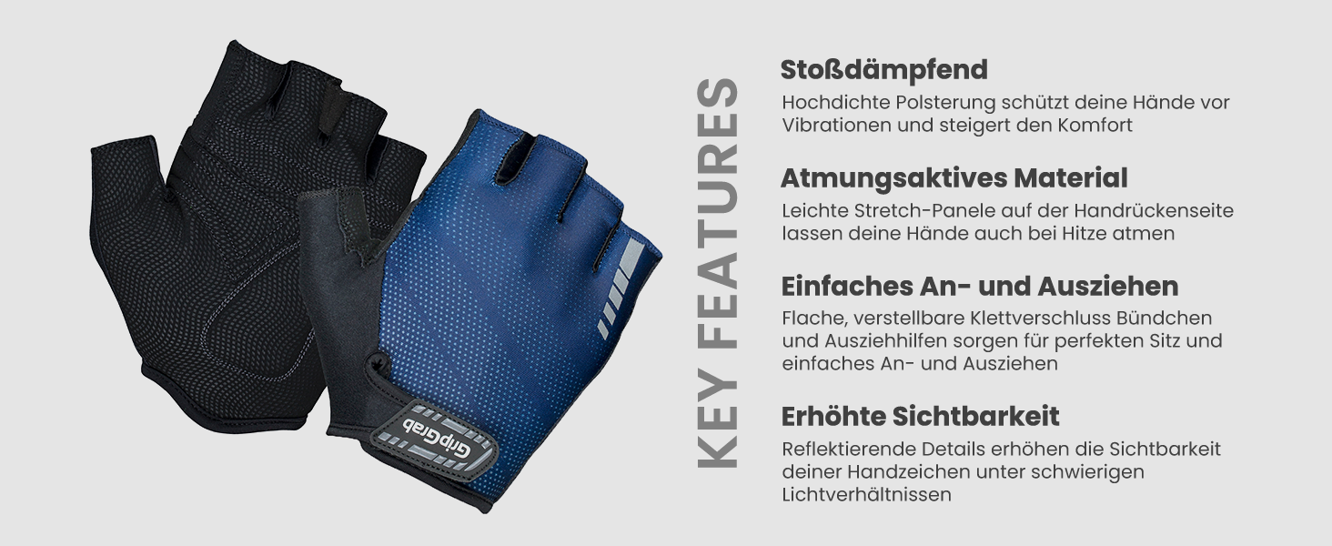 Рукавички велосипедні GripGrab Rouleur Einsteiger (короткі пальці, сині) з гелевою подушкою