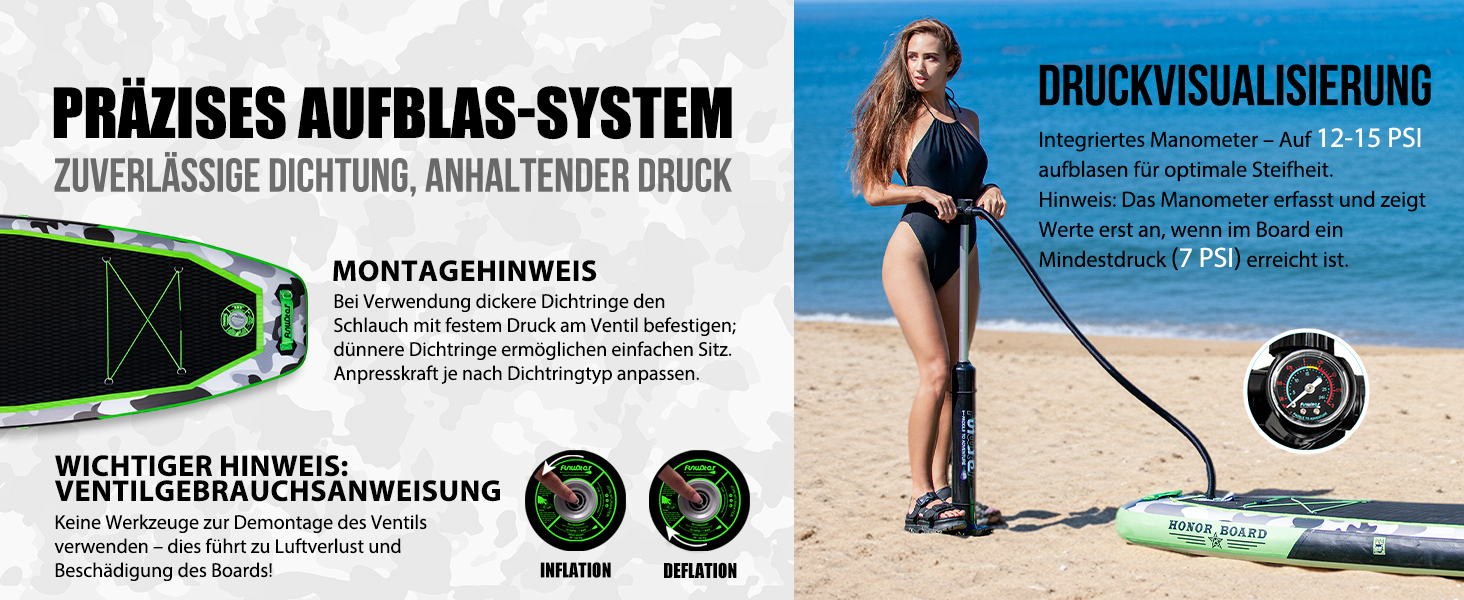 Надувний SUP Борд FunWater 10' Tarnserie: Комплект для веслування, з насосом, веслом та аксесуарами. Підходить для початківців та сімей