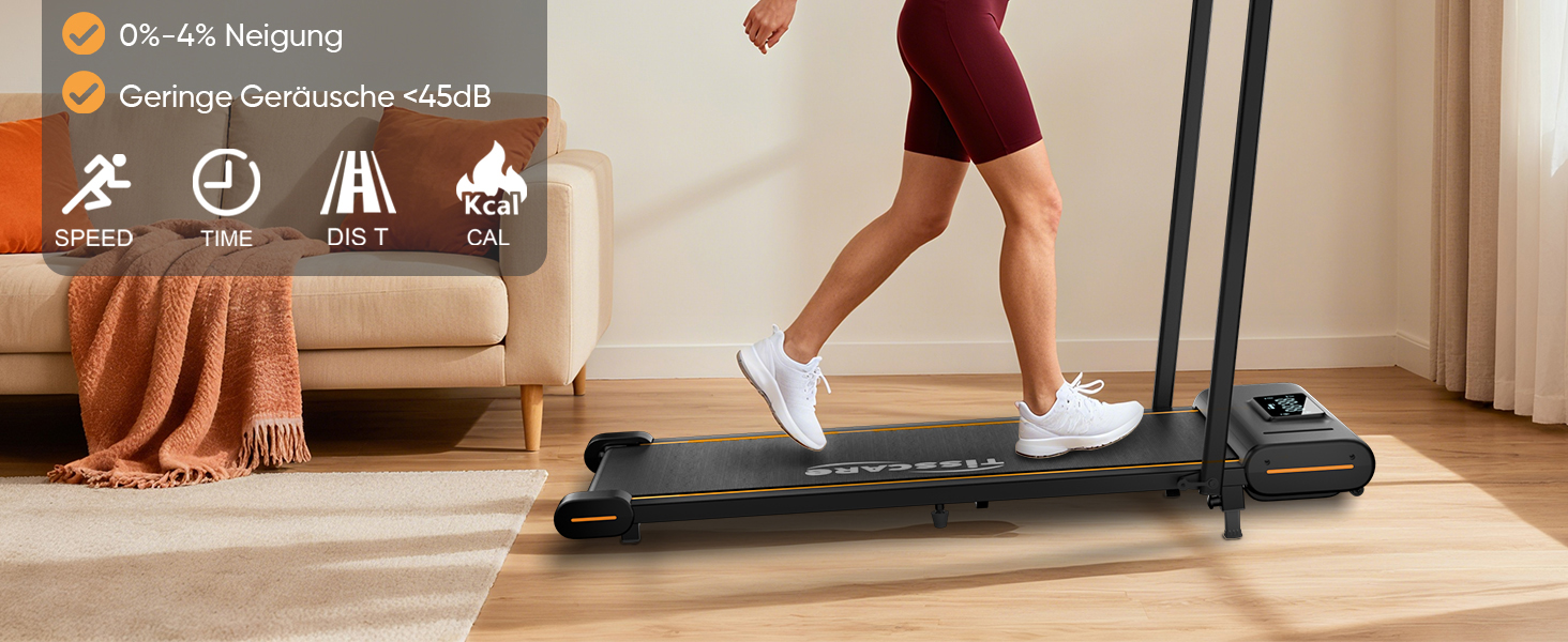 Біговий доріжка TISSCARE для дому та офісу: тиха модель з регулюванням нахилу, LED-дисплеєм, вагою до 130 кг та ручкою підтримки