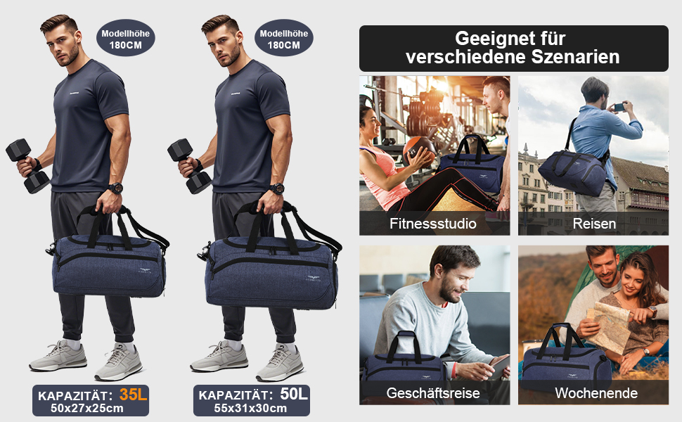 Спортивна сумка FIORETTO 35L з відділенням для взуття та мокрих речей, водонепроникна, для тренувань, спортзалу, подорожей, плавання, сауни, футболу, зелена 35л-оливковий (45л-світло-сірий)