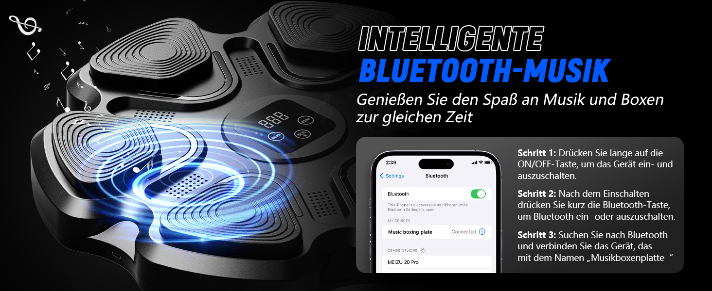 Інтелектуальний музичний бокс-машина Innopower з LED, Bluetooth, 9 режимів швидкості, з боксерськими рукавичками, для дітей і дорослих, для тренування та зняття стресу
