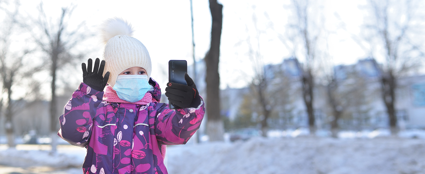 Дитячі рукавички EEFOW для зими: теплі флісові рукавички з сенсорним екраном для велосипеда, бігу та прогулянок (для хлопчиків та дівчаток 4-12 років, чорні та сині/червоні)