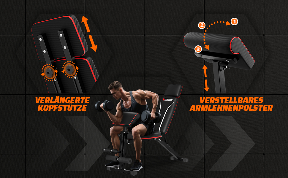 Регульована складана лава для тренувань з гантелями, 363 кг, з підставкою для ніг, упором для преса та подовженою спинкою, багатофункціональний фітнес-обладнання для дому