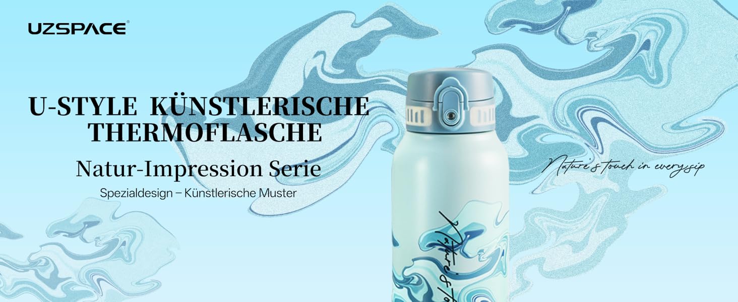 Термос-пляшка UZSPACE 1л (970мл) з нержавіючої сталі, ізольована, з 1-клік відкриванням, без витоку, для спорту, фітнесу, подорожей, зелений