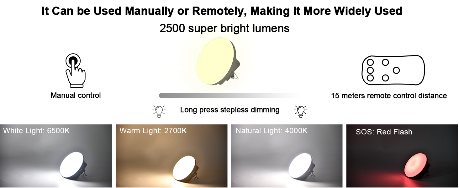 LED кемпінговий ліхтар 2000 люмен з акумулятором 9900mAh, 30W, з пульт дистанційного керування, для намету, пошуку, надзвичайних ситуацій, походу, кемпінгу