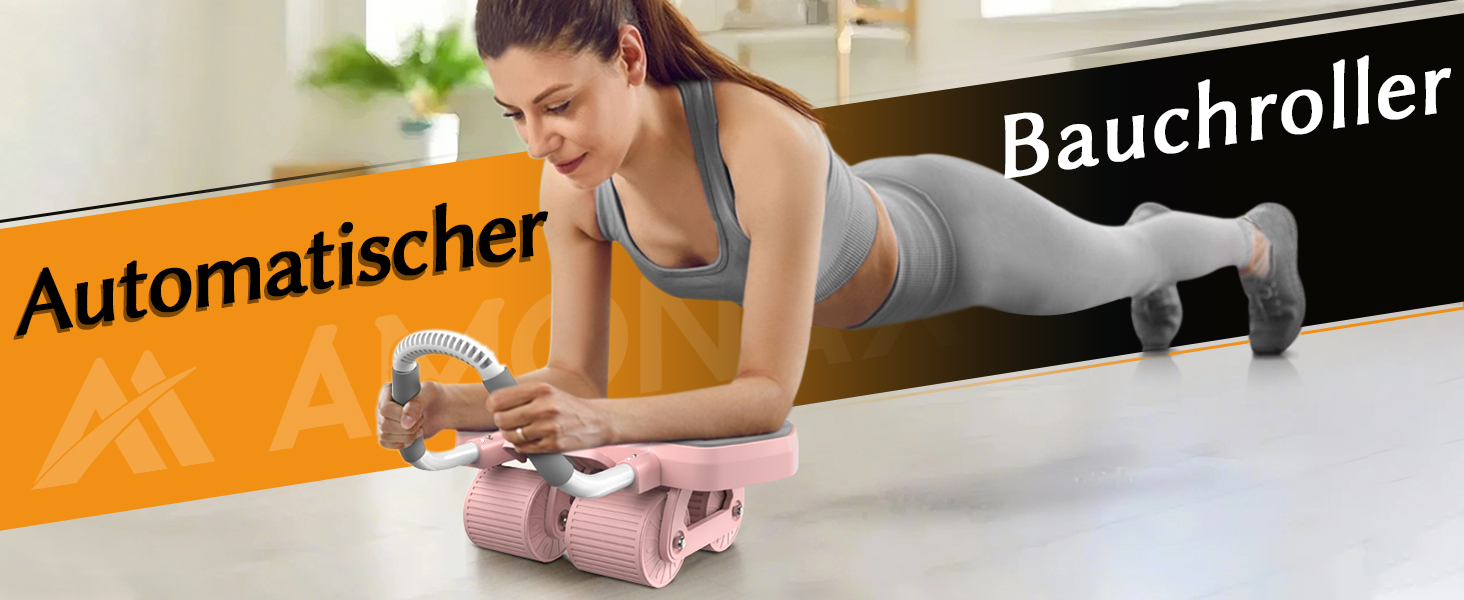 Ролер для пресу Amonax з чотирма колесами та підставкою для ліктів, автоматичний ролер для тренування пресу, ролер для пресу для чоловіків та жінок (рожевий)