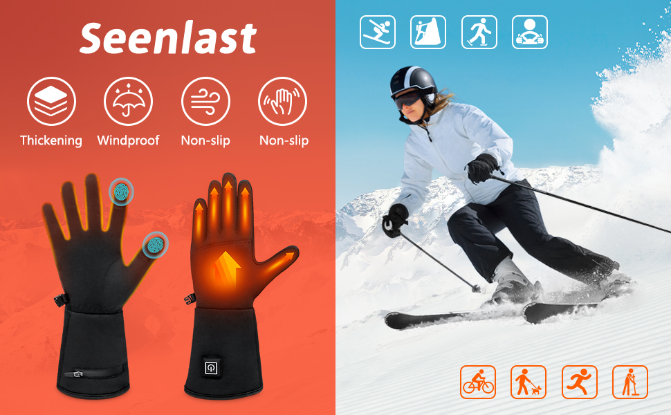 Електричні гріючі рукавички для жінок та чоловіків, чорні, M/L, водонепроникні, з акумулятором 7.4V 2200mAh, 3 режими нагріву, сенсорний екран