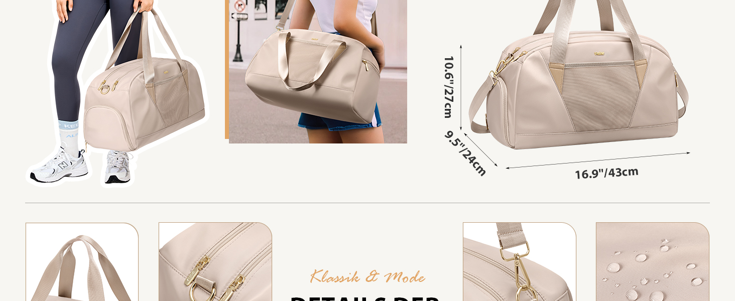 Спортивна сумка VNINE для жінок: легка, водонепроникна, для подорожей, фітнесу та тренувань (Beige)