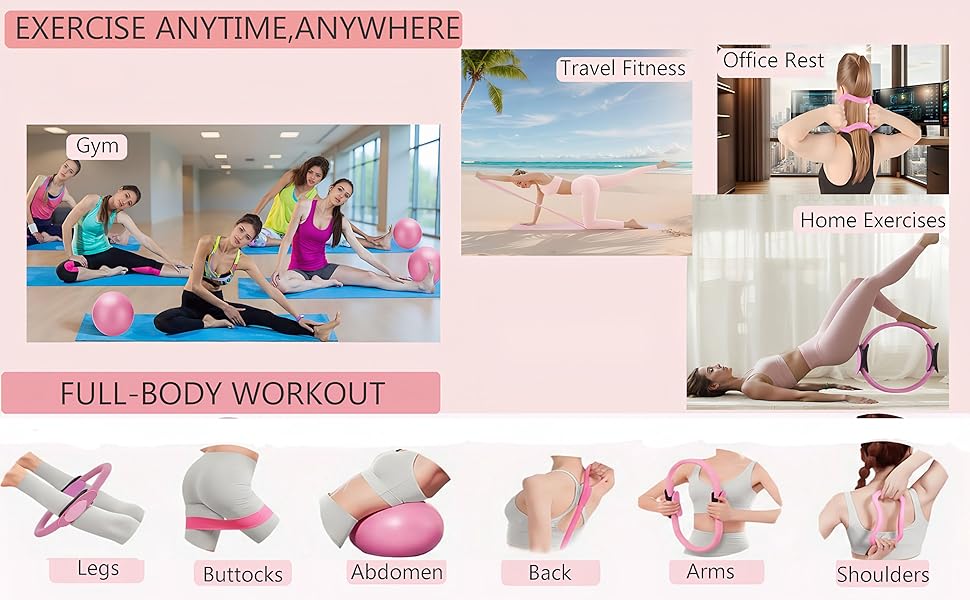 Набір для пілатесу 13 частин: м'яч, кільце, аксесуари (рожевий)