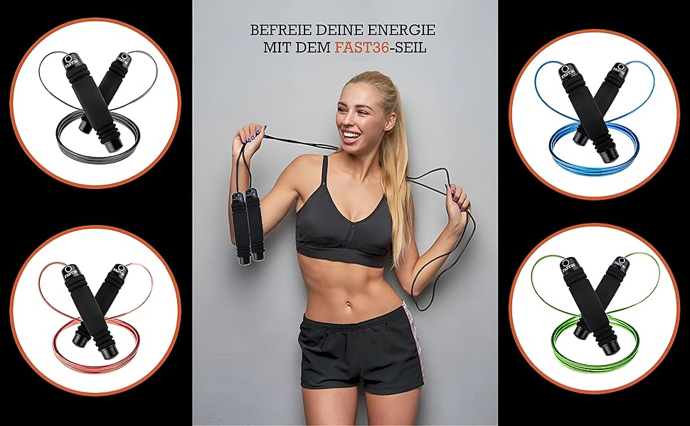 Стрибкове канат FAST36 для дорослих: професійний, регульований, з м'якими ручками та підшипниками. Ідеально для фітнесу, боксу та схуднення. Чорний.