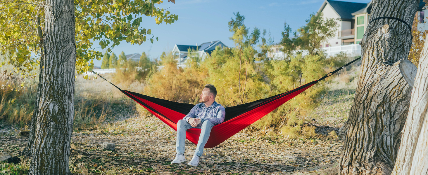 Подвійна гамак MalloMe (300 x 200 см) для кемпінгу та відпочинку на природі - 2 особи, дихаючий, водонепроникний, нейлон, з карабінами