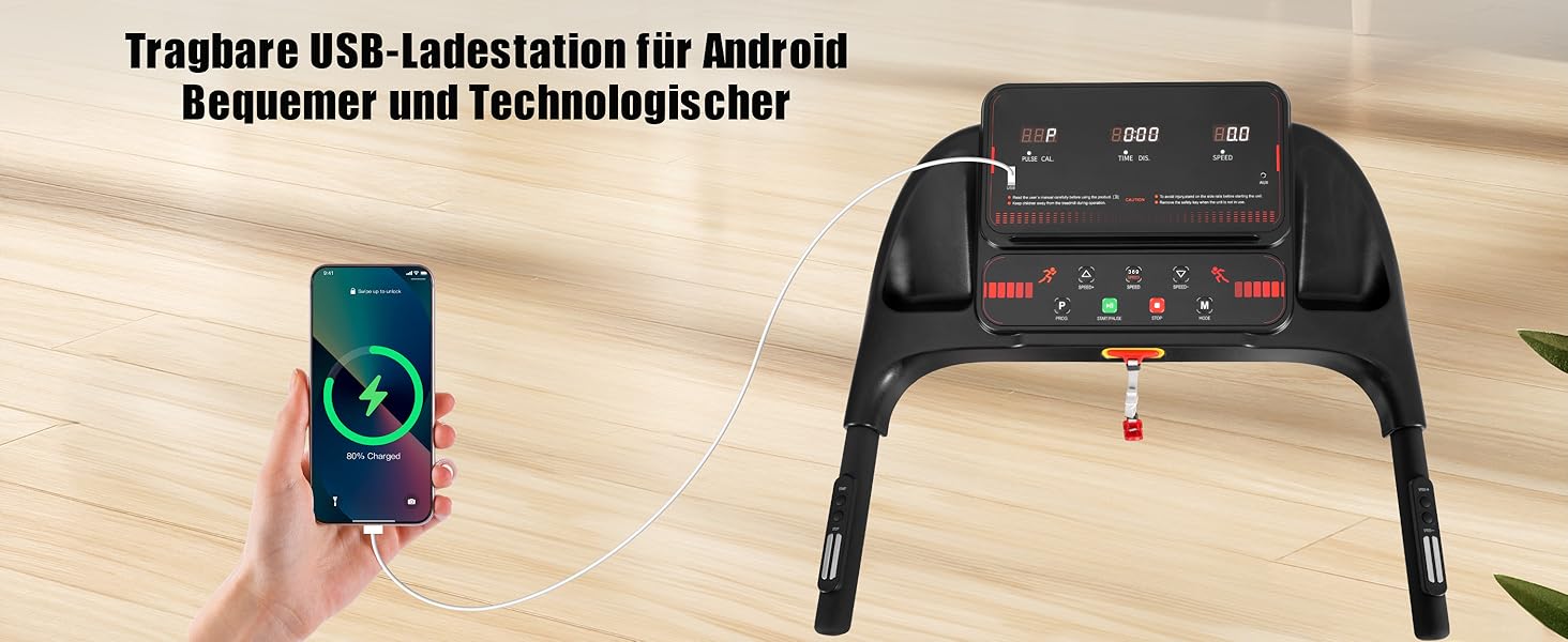 Біговий тренажер для дому, складаний, швидкість до 14 км/год, вантажопідйомність 120 кг, тримач для планшета, Bluetooth-динамік, німецька якість, USB-зарядка, кут нахилу 8%