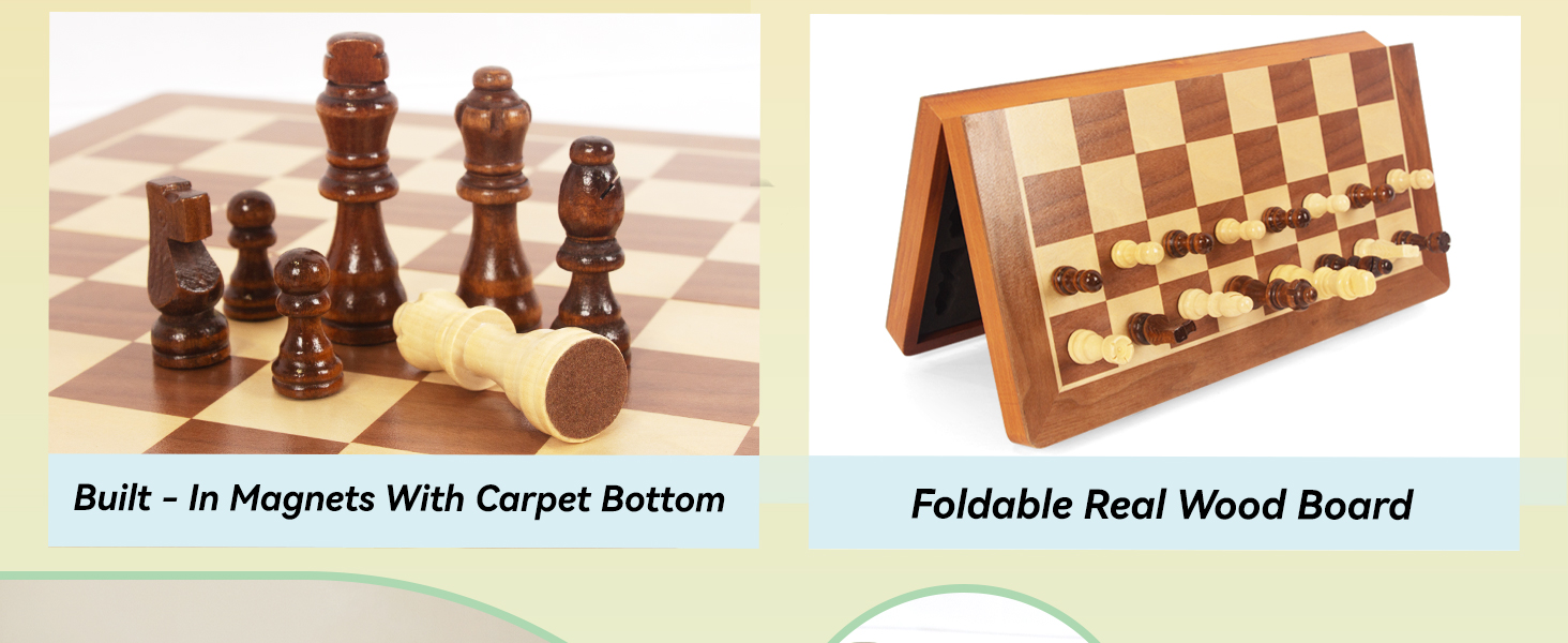 Шахи дерев'яні магнітні, 40x40 см, для дорослих та дітей, складне шахове поле, горіх та сосна, 2 в 1