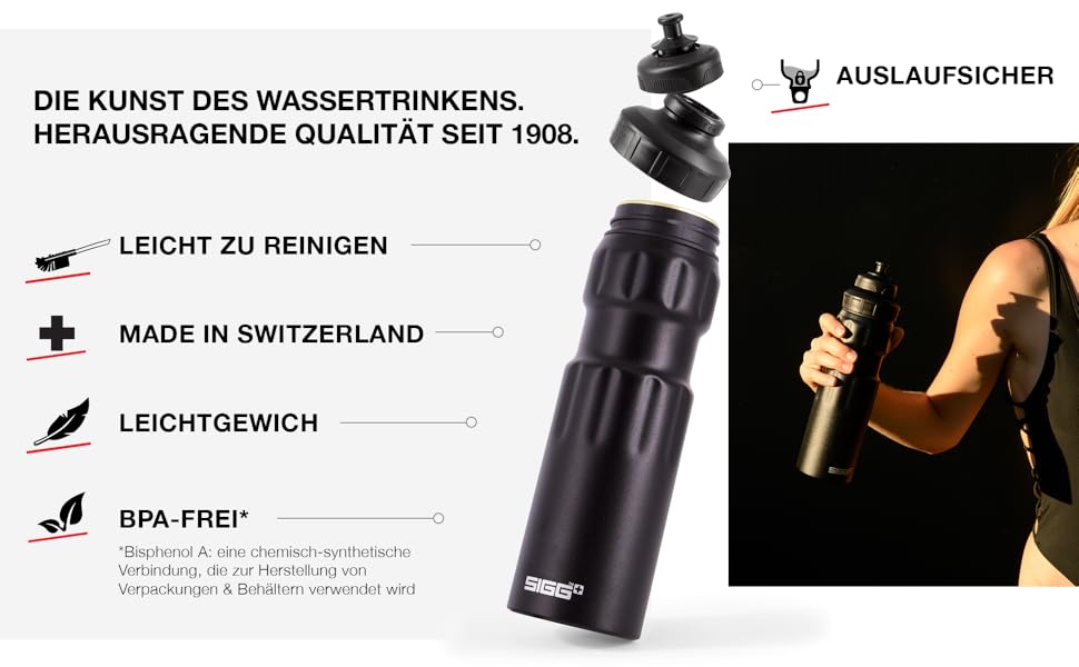 Фляга для велосипеда SIGG Alu 0.75л чорна - Швейцарія, спортивний ковпачок, без BPA, легка, герметична