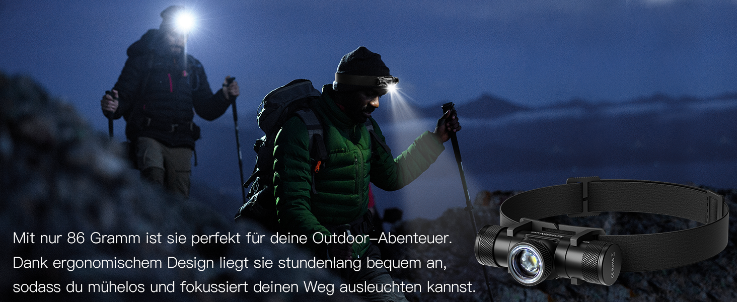 Sofirn HS11 - LED налобний ліхтар, перезарядна, з регулюванням фокусу, 5 режимів, для туризму, ремонту, бігу, кемпінгу та надзвичайних ситуацій