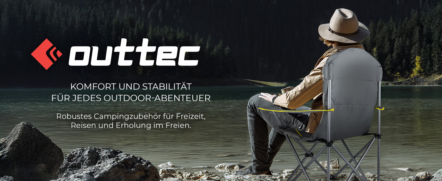 Зручний складаний стул для кемпінгу Outtec: 130 кг, висока спинка, підсклянник, сумка, зелений (сірий)