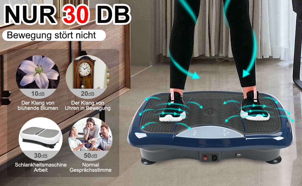 Віброплатформа для тренувань всього тіла Triclicks - 5 програм, з пультом, стрічки, для дому, схуднення, блакитна