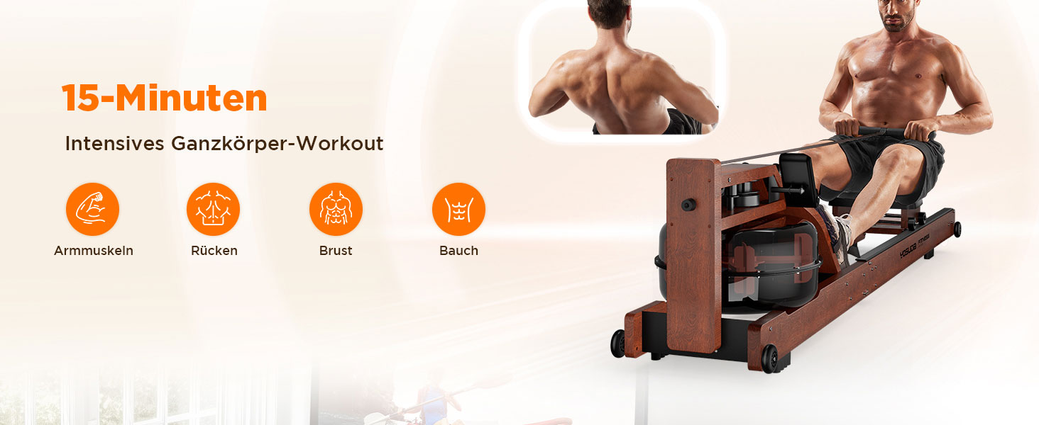 Гребний тренажер YOSUDA 2025 Neu Wasser - складаний, з Bluetooth, дисплеєм та регульованим тримачем для телефону. Максимальна висота користувача 190 см, вага 182 кг. Ідеально для домашніх тренувань.