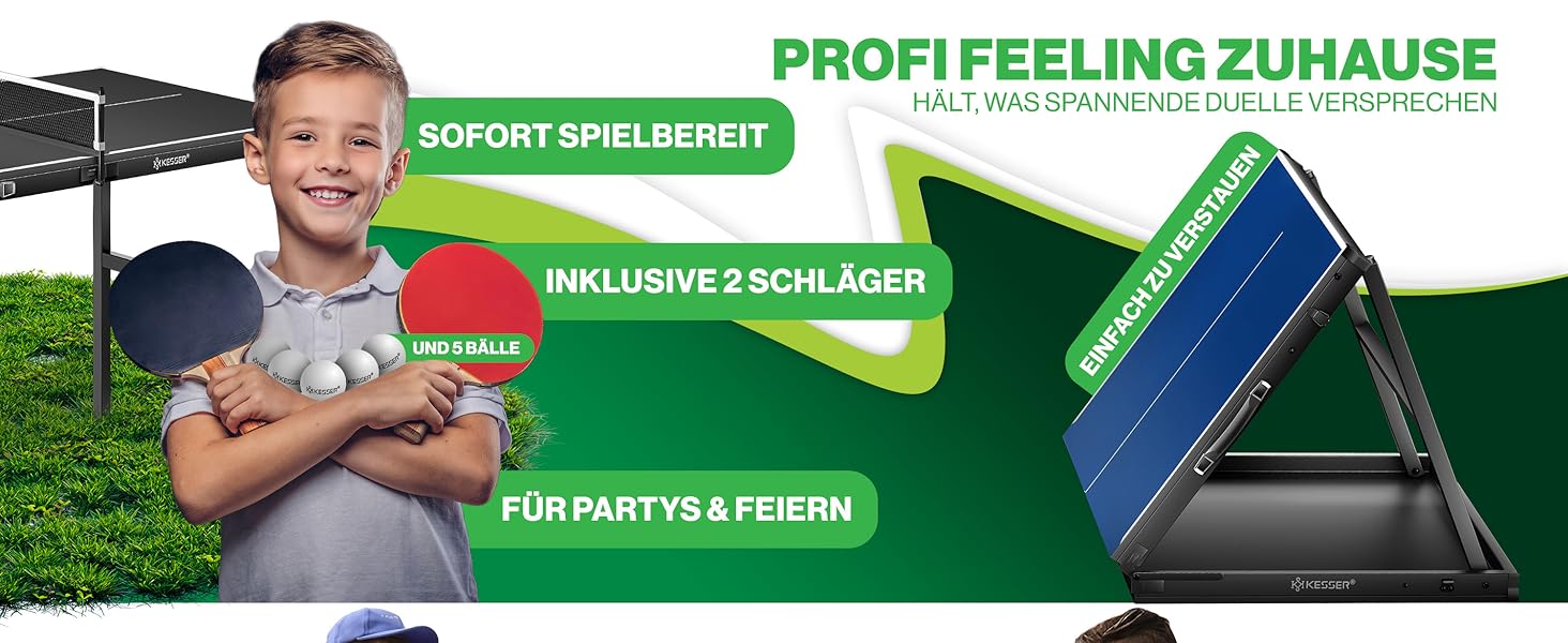 Набір для пінг-понгу KESSER® Mini з ракетками, м'ячами та сіткою | Розкладний стіл для гри в настільний теніс | Ігровий набір для дітей та дорослих | 153 x 76,5 см
