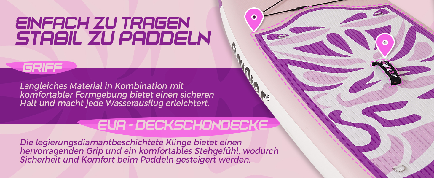 Надувний SUP-борд FunWater 10'6'-11'6' – ідеальний для початківців та сімей, з антиковзким EVA-деком, веслом, насосом та аксесуарами (10'6-TIKI LILA)